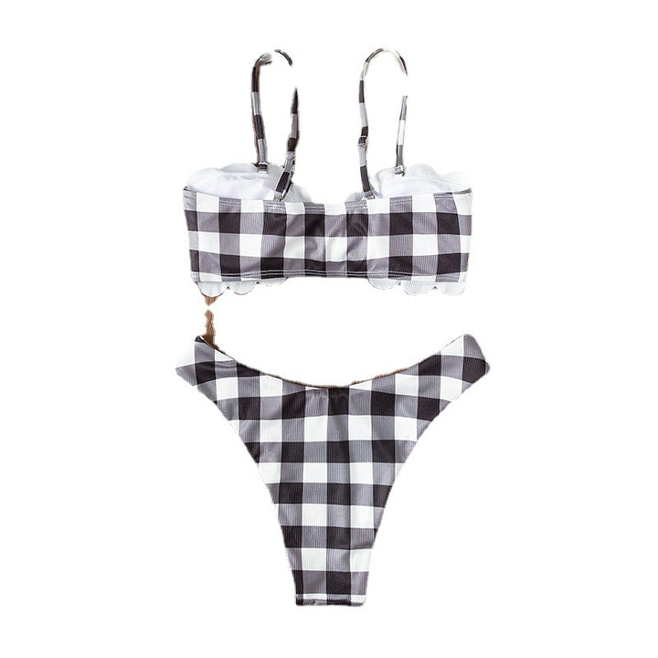 Dam Bandeau-bikini med elegant volangdetalj och rutmönster Mirla-Eva Jonsson
