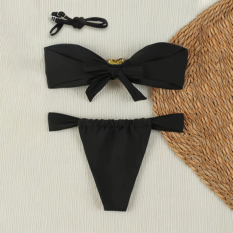 Dam Bandeau-bikini-set med dekorativ blomdetalj Mirla-Eva Jonsson