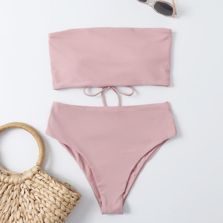 Dam Bandeau-bikini-set med hög midja och fin knutdetalj Mirla-Eva Jonsson