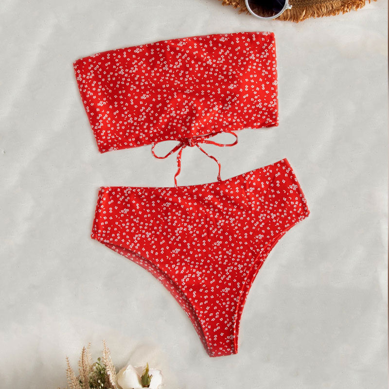 Dam Bandeau-bikini-set med hög midja och fin knutdetalj Mirla-Eva Jonsson