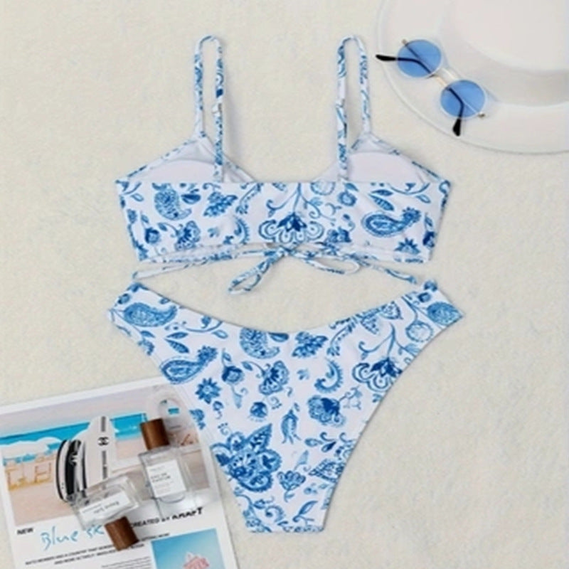 Dam Bikini-set med blommig inslagsdetalj och högskuren trosor Mirla-Eva Jonsson