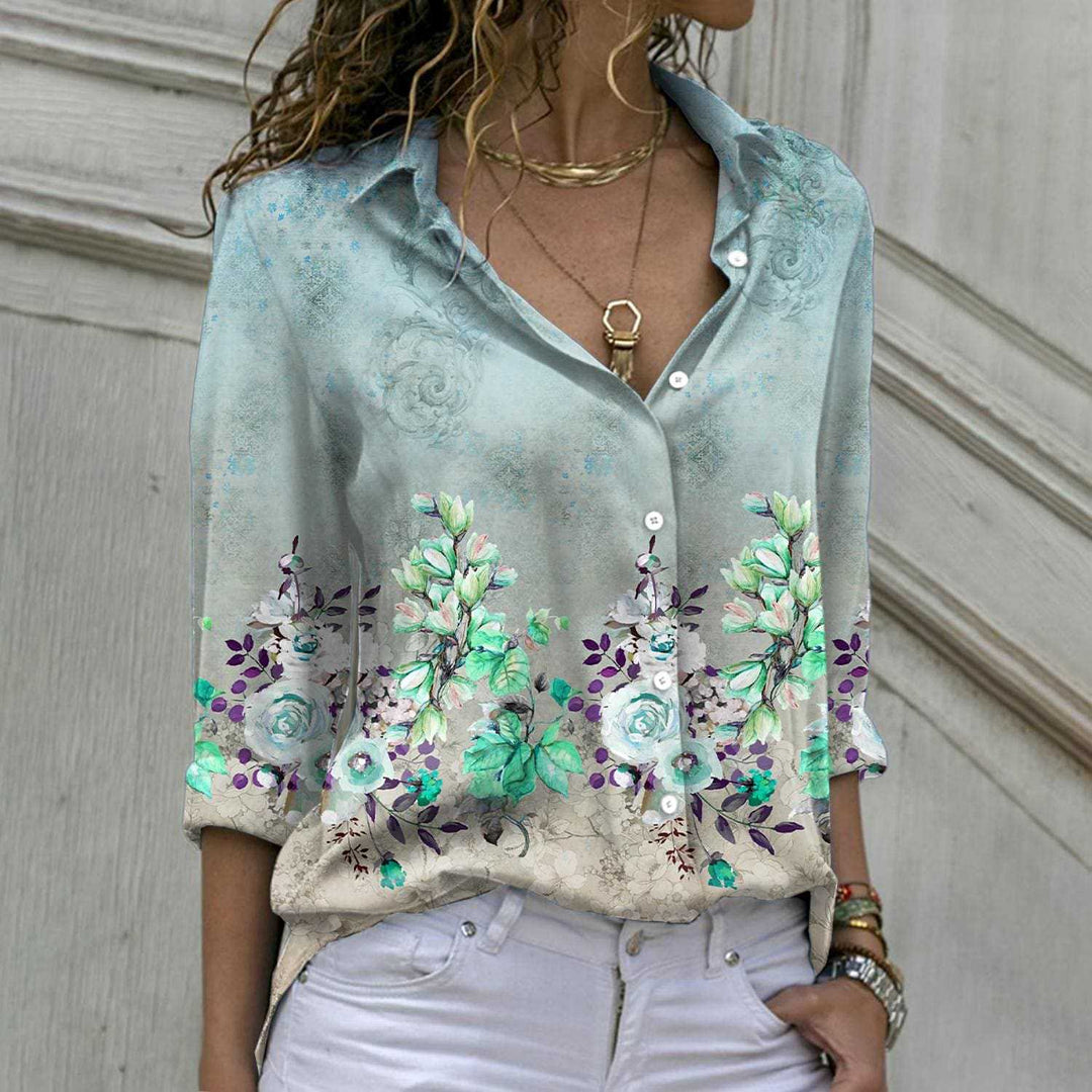 Dam Blus med blommig tryck och elegant passform Mirla-Eva Jonsson