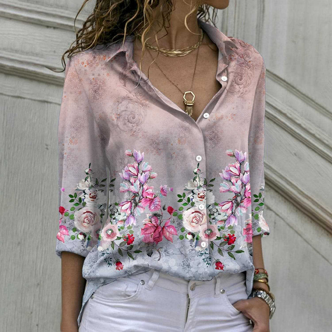Dam Blus med blommig tryck och elegant passform Mirla-Eva Jonsson