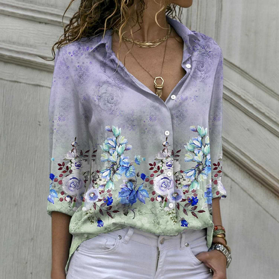 Dam Blus med blommig tryck och elegant passform Mirla-Eva Jonsson