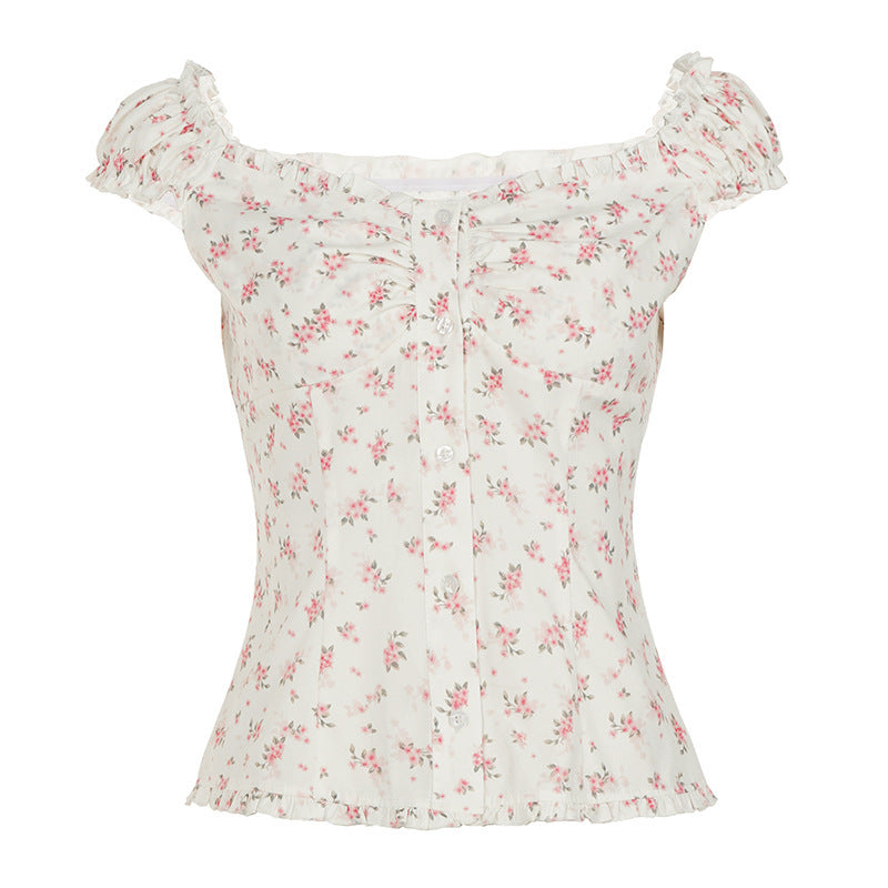 Dam Blusenshirt med blommigt mönster och volangdetaljer Mirla-Eva Jonsson