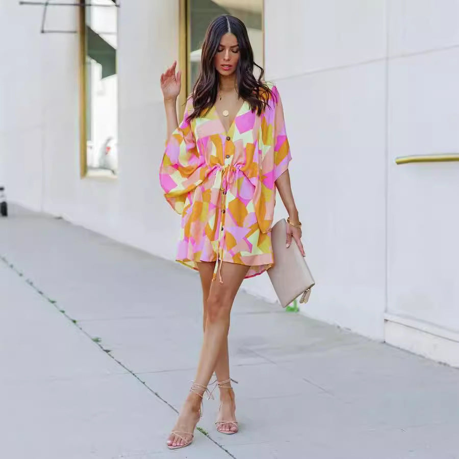 Dam Blusklänning med blommönster och V-ringning Eva Jonsson-Eva Jonsson