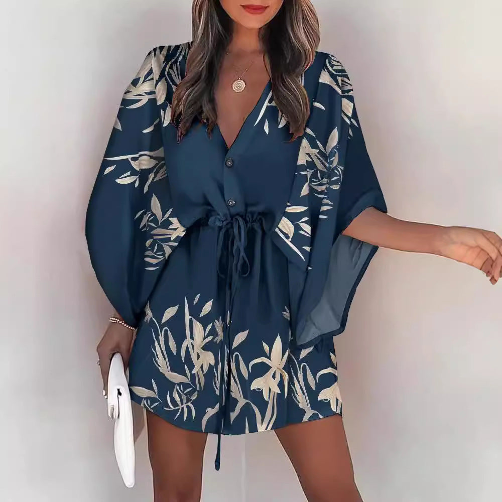 Dam Blusklänning med blommönster och V-ringning Eva Jonsson-Eva Jonsson