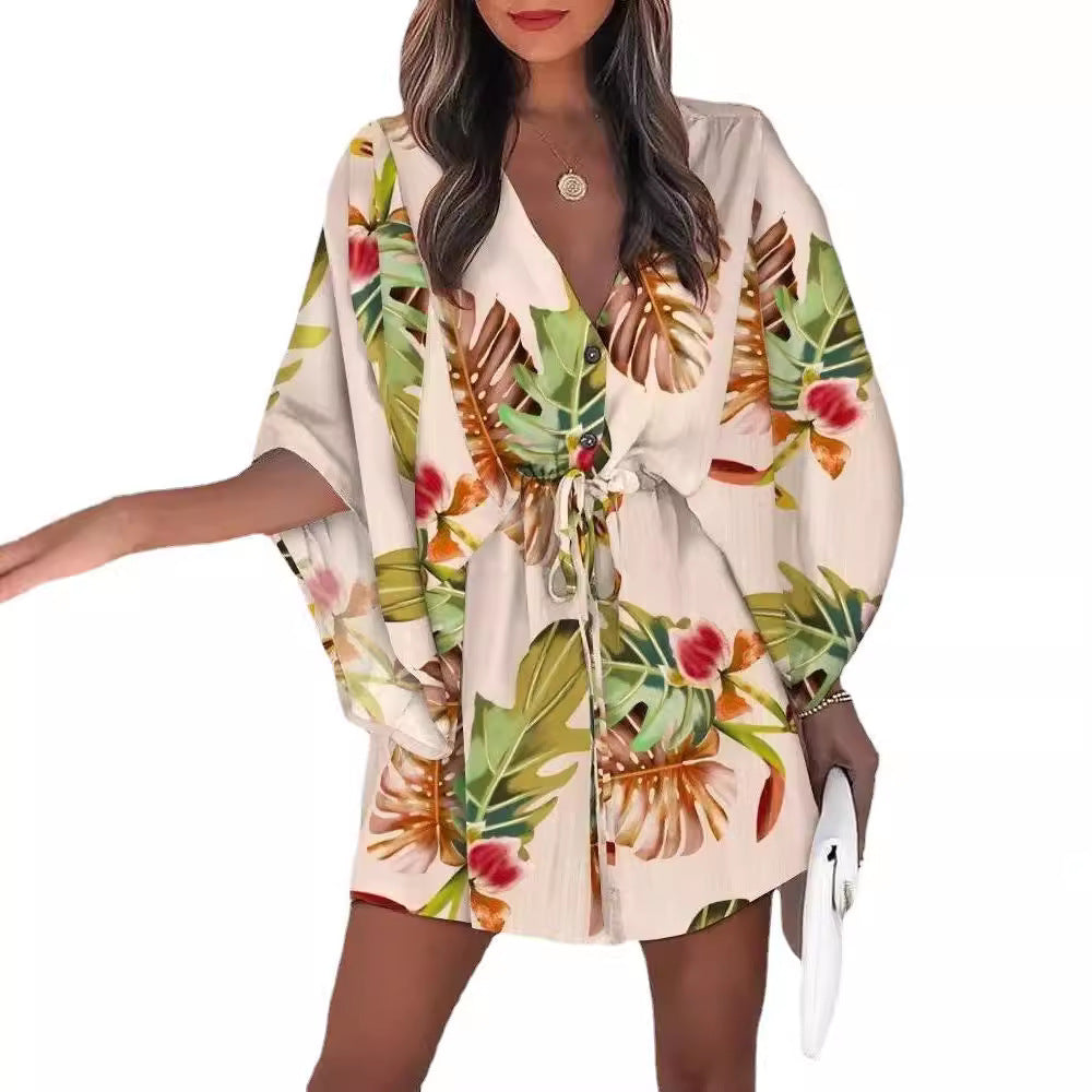 Dam Blusklänning med blommönster och V-ringning Eva Jonsson-Eva Jonsson