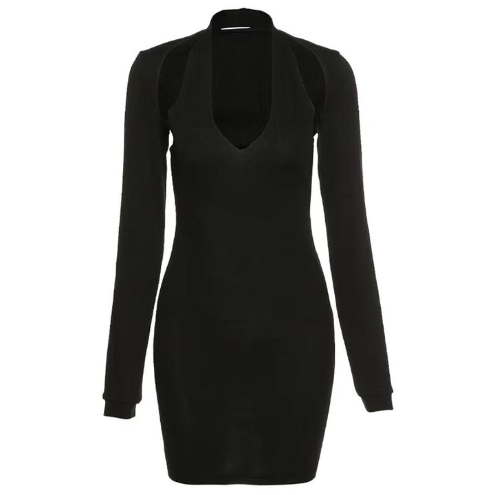 Dam Bodycon klänning med djup urringning och långa ärmar Mirla-Eva Jonsson