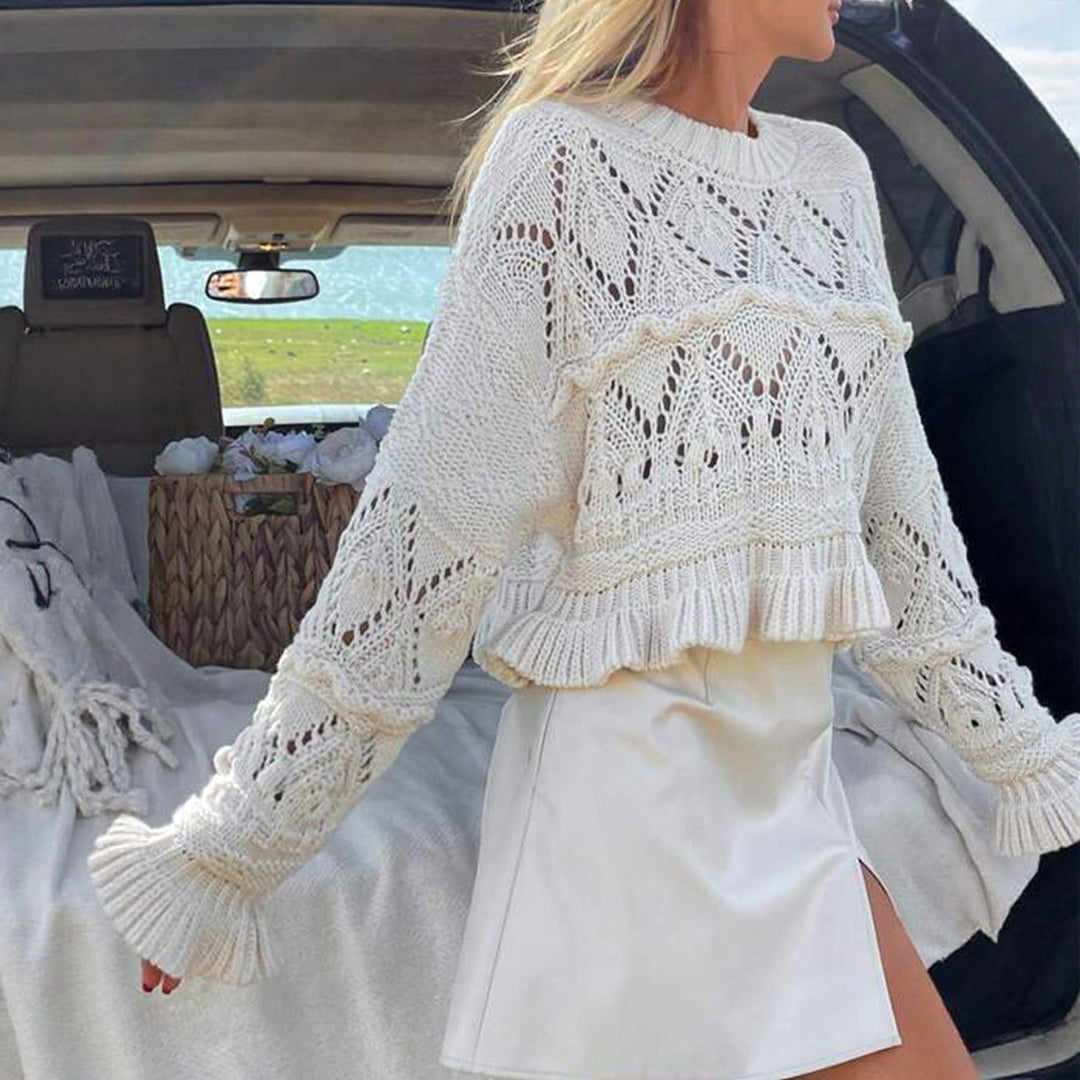 Dam Chic stickad tröja med volangdetaljer Mirla-Eva Jonsson