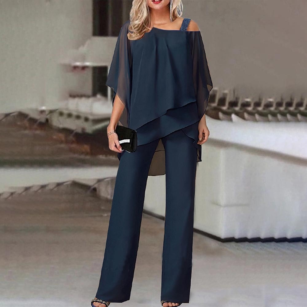 Dam Co-Ord Set – En axel – Löst sittande – Blus och byxor – Tvådelat set-Eva Jonsson