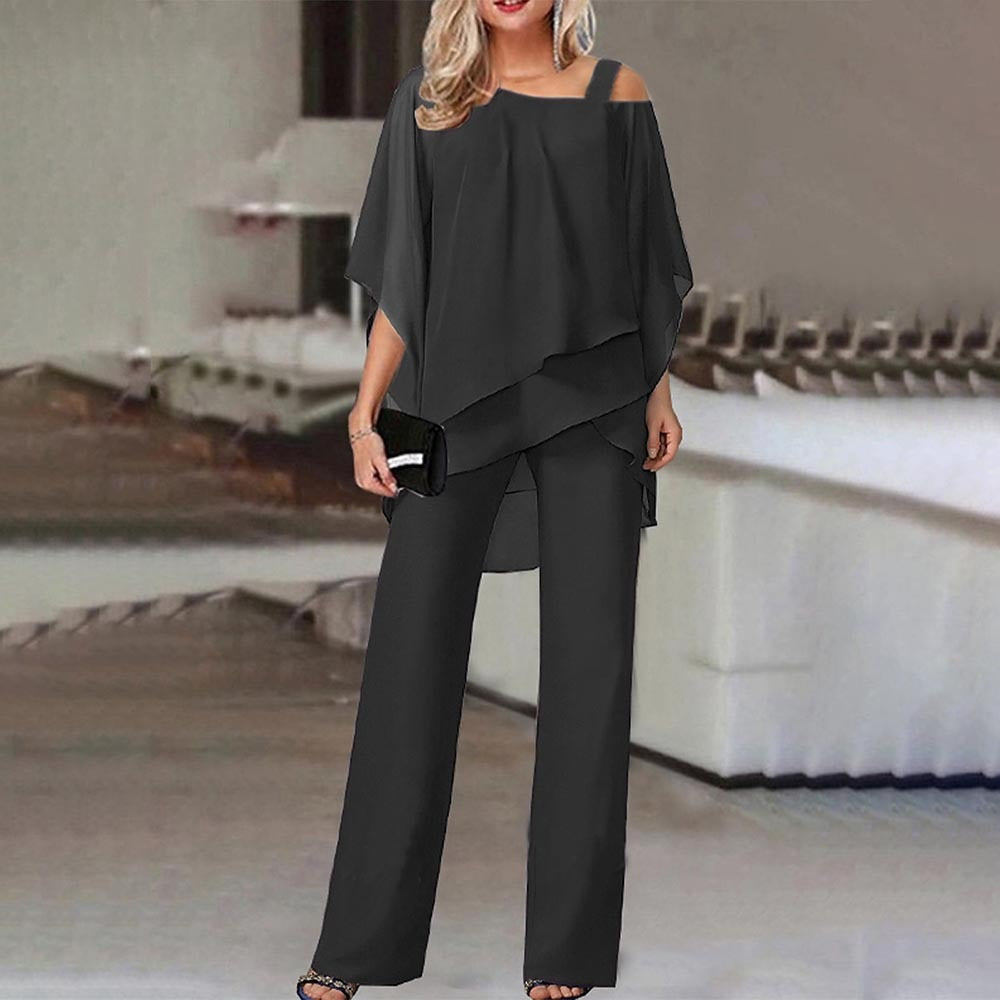 Dam Co-Ord Set – En axel – Löst sittande – Blus och byxor – Tvådelat set-Eva Jonsson