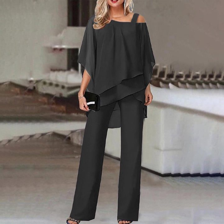 Dam Co-Ord Set – En axel – Löst sittande – Blus och byxor – Tvådelat set-Eva Jonsson