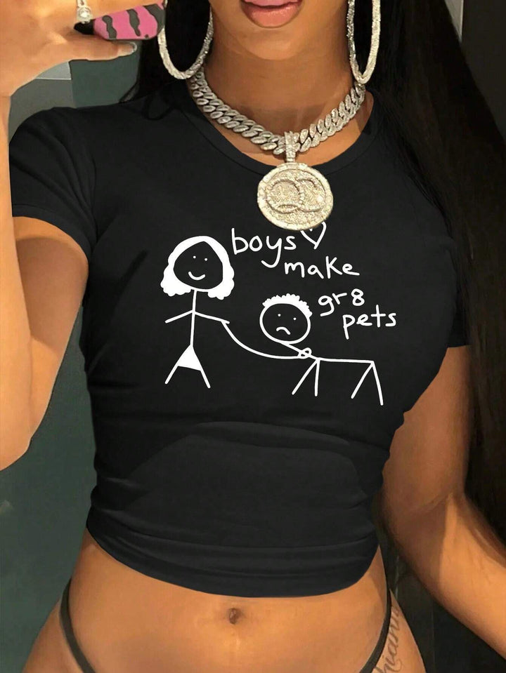 Dam Crop-T-shirt med kreativt björnmotiv och rolig text Mirla-Eva Jonsson