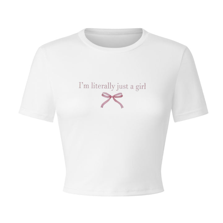 Dam Crop-T-shirt med kreativt tryck och rosett detalj Mirla-Eva Jonsson