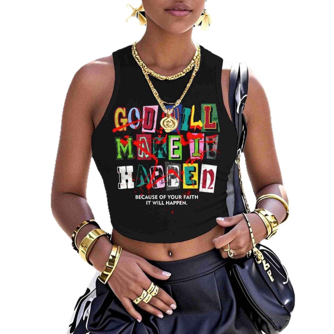 Dam Crop-Top med kreativt tryck och modern grafisk design Mirla-Eva Jonsson