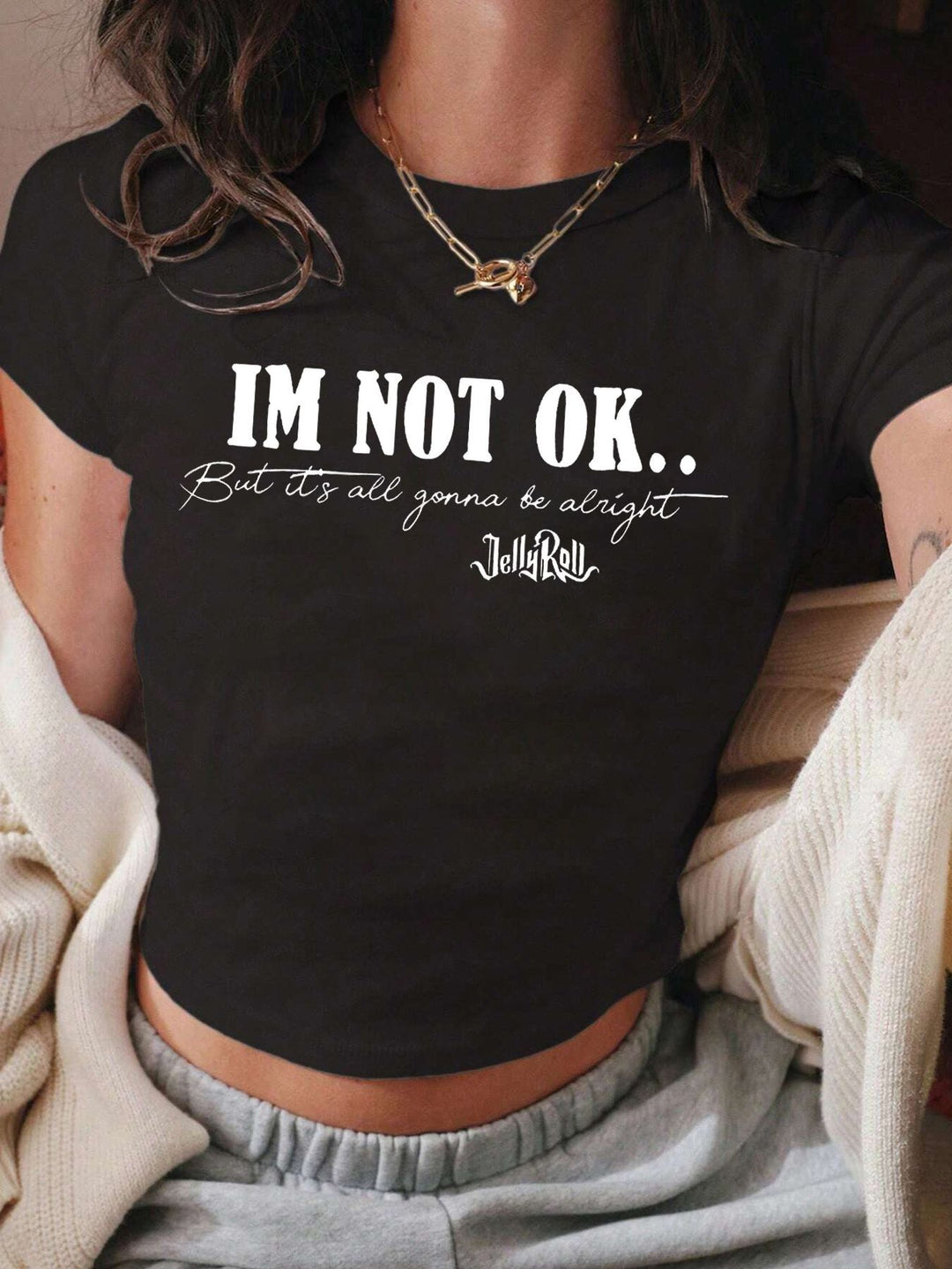 Dam Cropped T-shirt med inspirerande text Mirla-Eva Jonsson