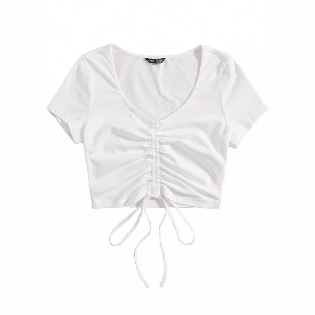 Dam Cropped Top med raffinerade volangdetaljer och dragsko Mirla-Eva Jonsson