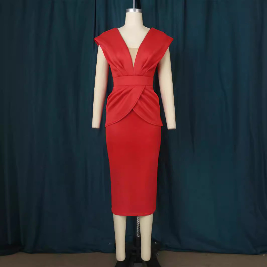Dam Damen Figurbetontes Wickelkleid mit tiefem V-Ausschnitt und organischem Schnitt Mirla-Eva Jonsson
