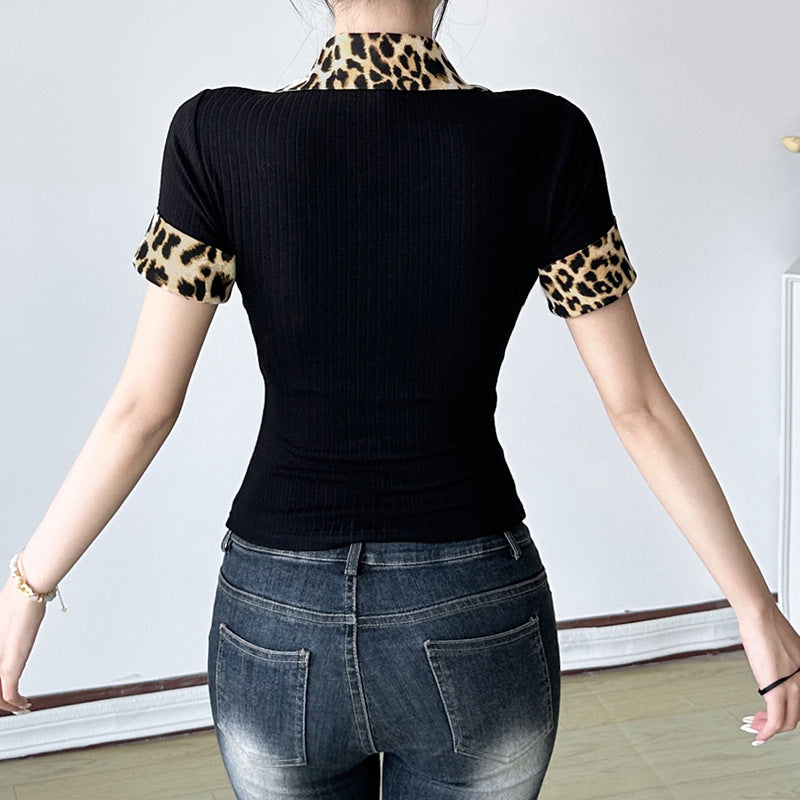 Dam Damenpoloshirt med detaljer i leopardmönster Mirla-Eva Jonsson