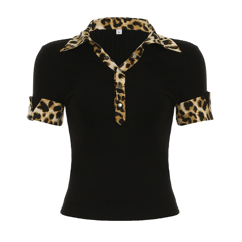Dam Damenpoloshirt med detaljer i leopardmönster Mirla-Eva Jonsson