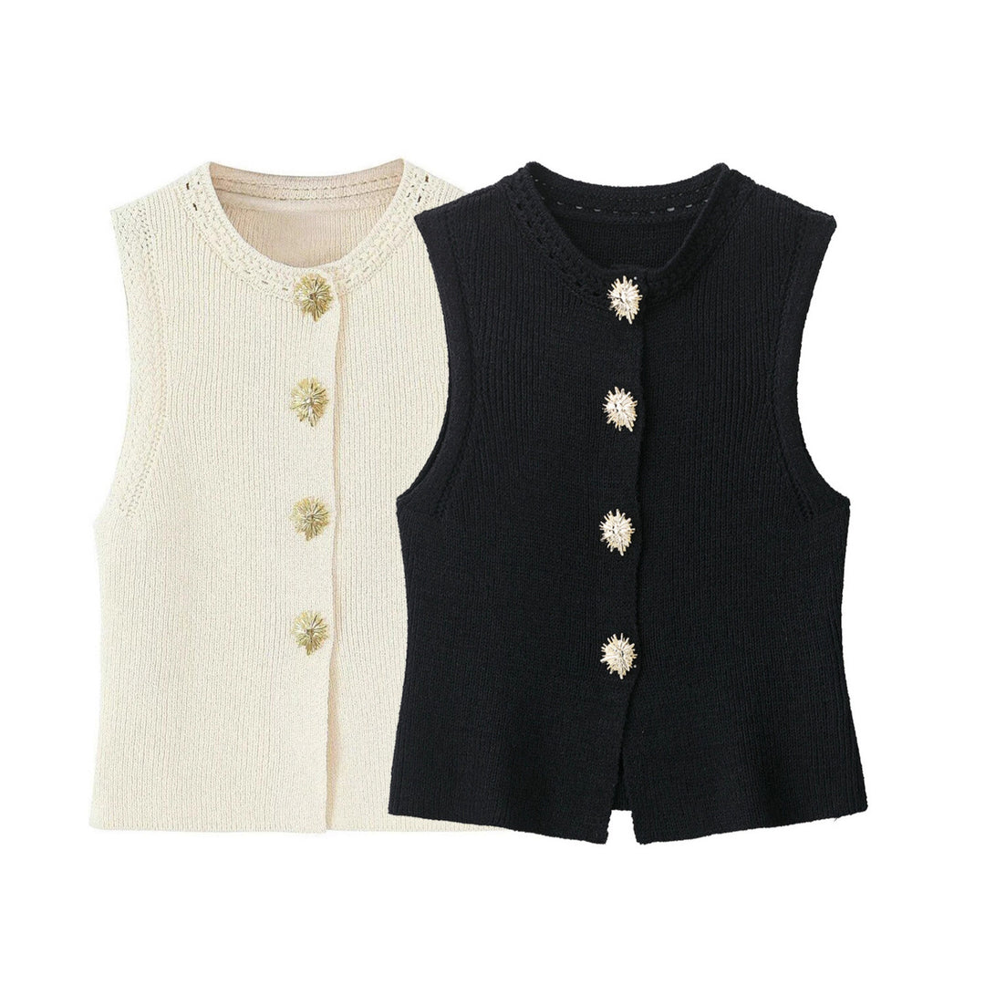 Dam Damenstickad väst med eleganta knapppunkter Eva Jonsson-Eva Jonsson