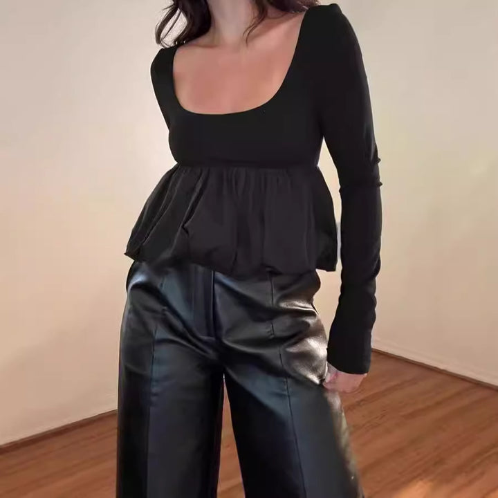 Dam Elegant Blus med Plisserad Design och Bred Vidd Eva Jonsson-Eva Jonsson