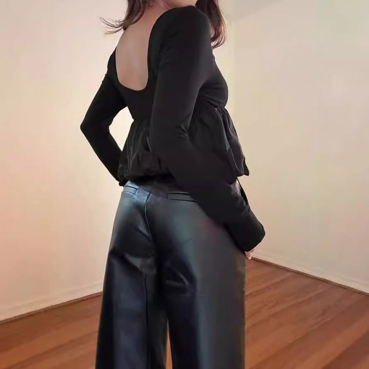 Dam Elegant Blus med Plisserad Design och Bred Vidd Eva Jonsson-Eva Jonsson