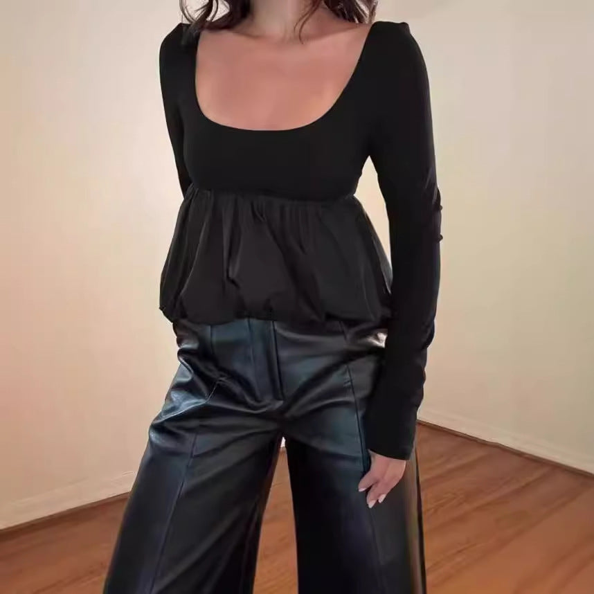 Dam Elegant Blus med Plisserad Design och Bred Vidd Eva Jonsson-Eva Jonsson