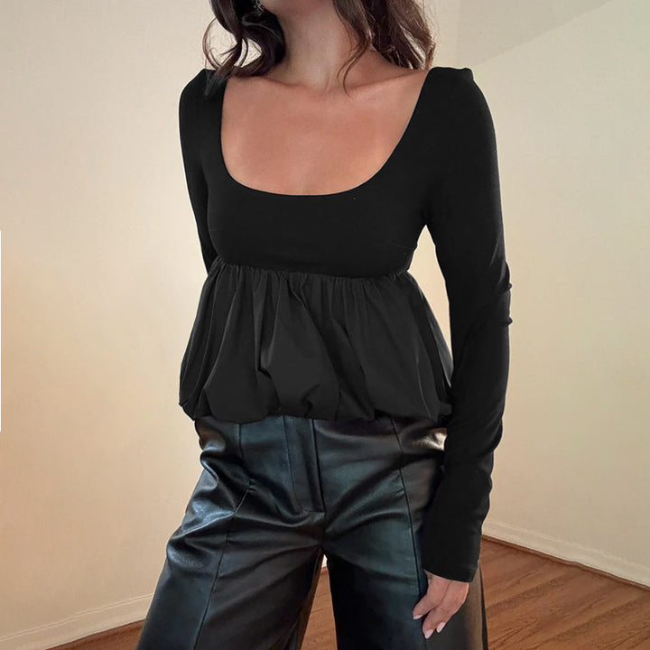 Dam Elegant Blus med Plisserad Design och Bred Vidd Mirla-Eva Jonsson