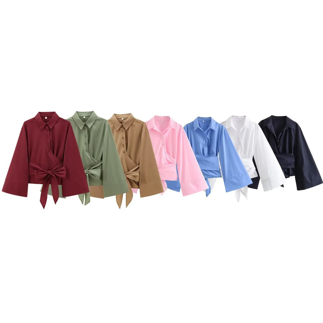 Dam Elegant Blus med generösa Trumpetärmar och Midjebälte Eva Jonsson-Eva Jonsson