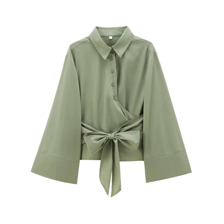 Dam Elegant Blus med generösa Trumpetärmar och Midjebälte Mirla-Eva Jonsson