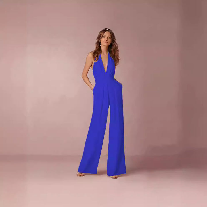 Dam Elegant Jumpsuit med Djup V-Hals och Bred Ben Mirla-Eva Jonsson