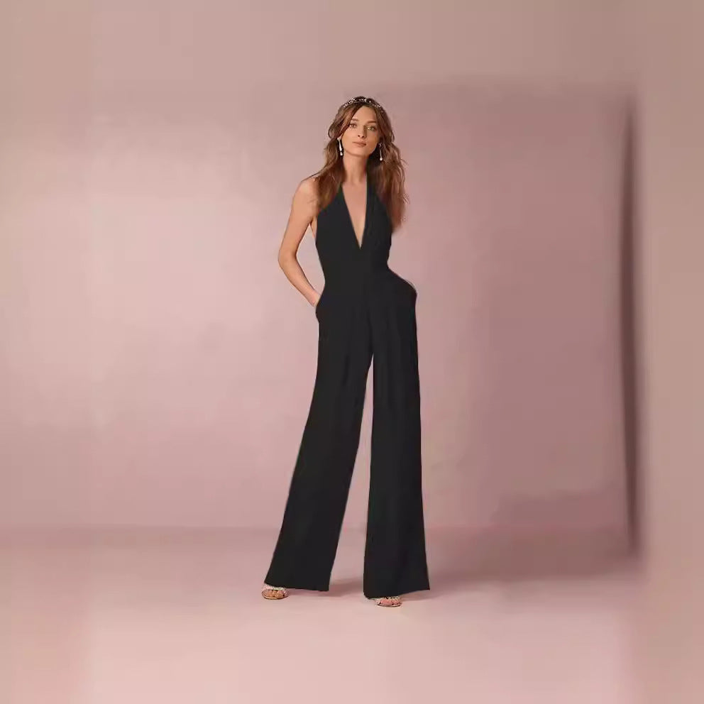 Dam Elegant Jumpsuit med Djup V-Hals och Bred Ben Mirla-Eva Jonsson