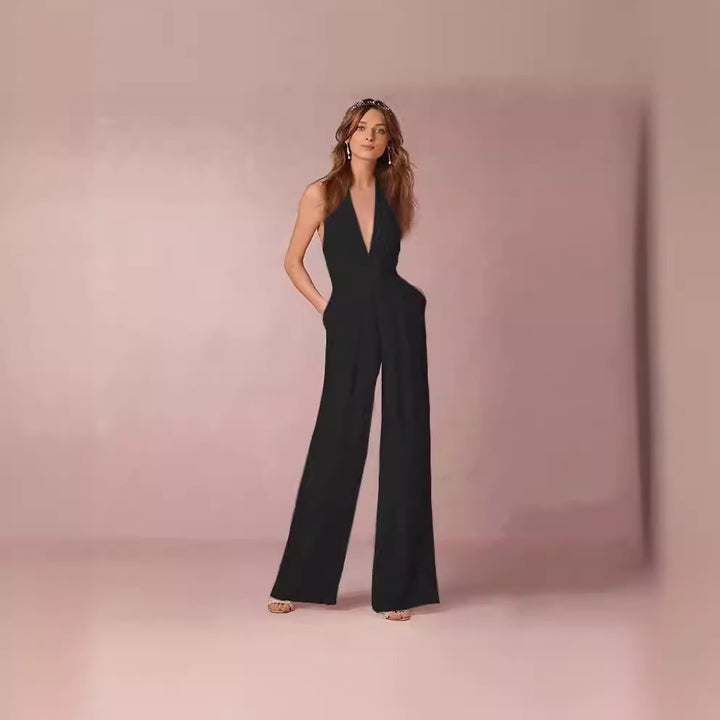 Dam Elegant Jumpsuit med Djup V-Hals och Bred Ben Mirla-Eva Jonsson