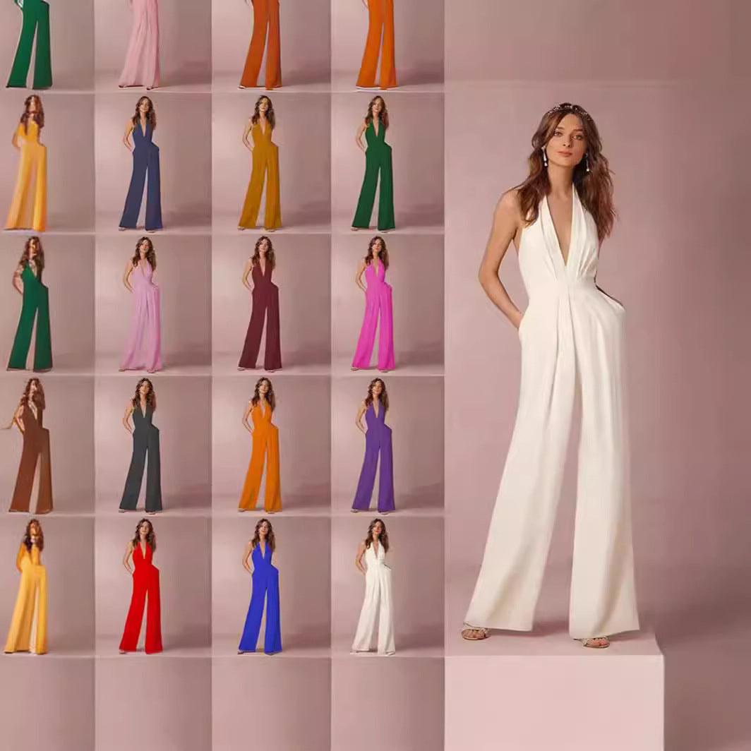 Dam Elegant Jumpsuit med Djup V-Hals och Bred Ben Mirla-Eva Jonsson