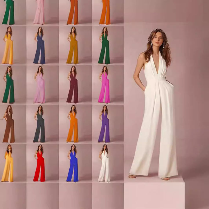 Dam Elegant Jumpsuit med Djup V-Hals och Bred Ben Mirla-Eva Jonsson