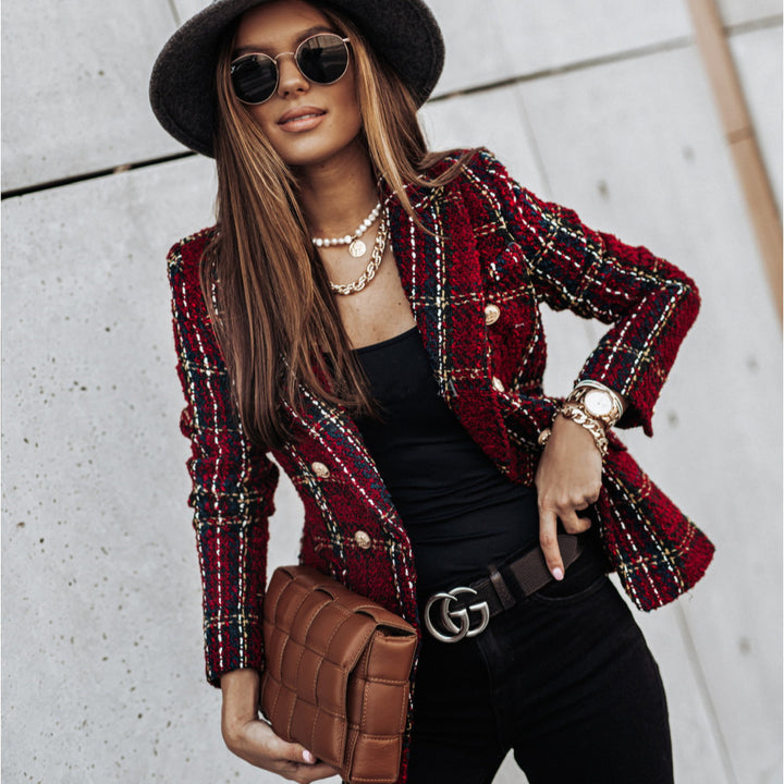 Dam Elegant Kortjacka med Struktur och Knappar Eva Jonsson-Eva Jonsson