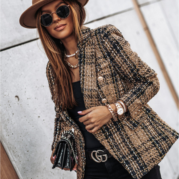 Dam Elegant Kortjacka med Struktur och Knappar Eva Jonsson-Eva Jonsson