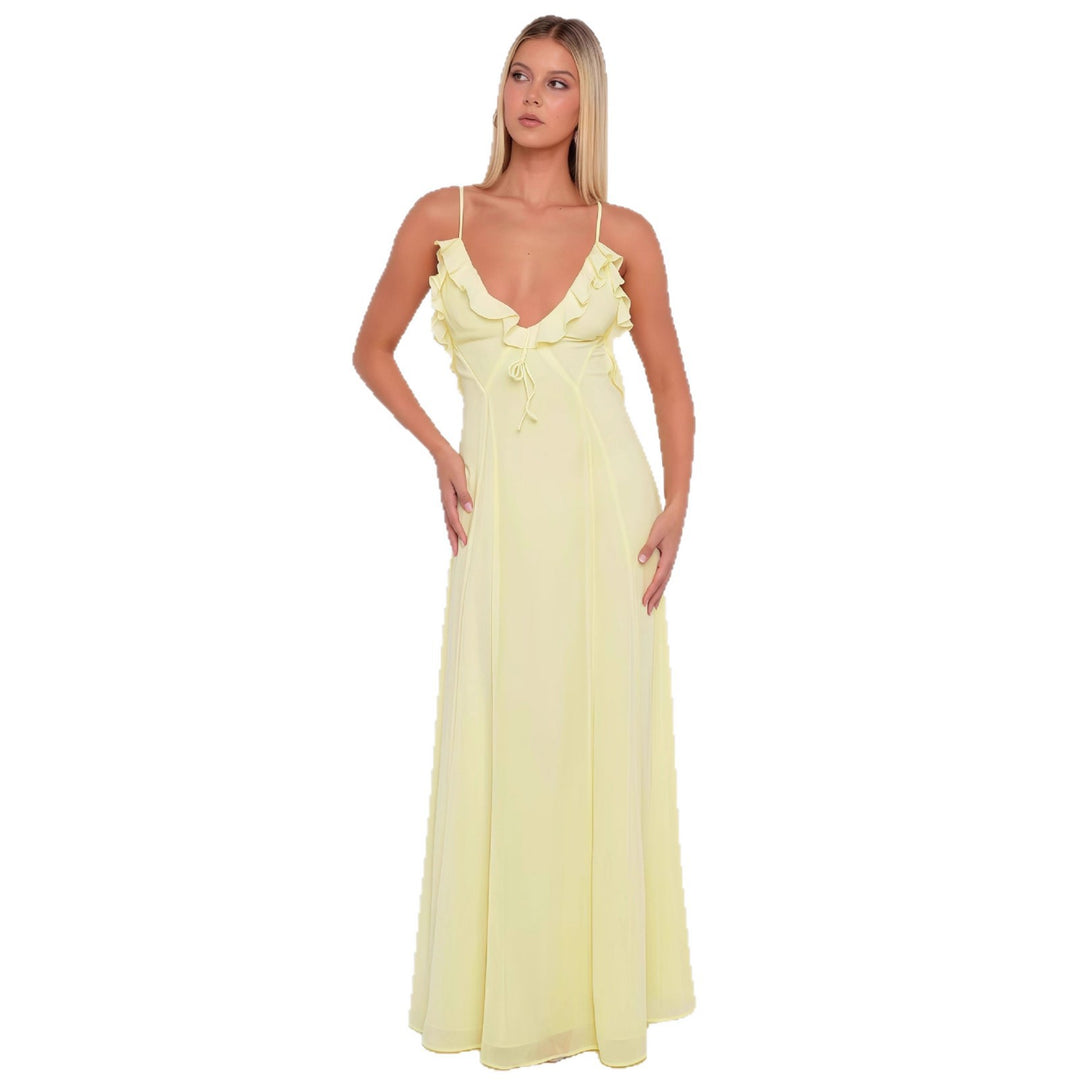 Dam Elegant Maxi Klänning med Off-Shoulder Ruffle Decoration och Anpassningsbar Design-Eva Jonsson