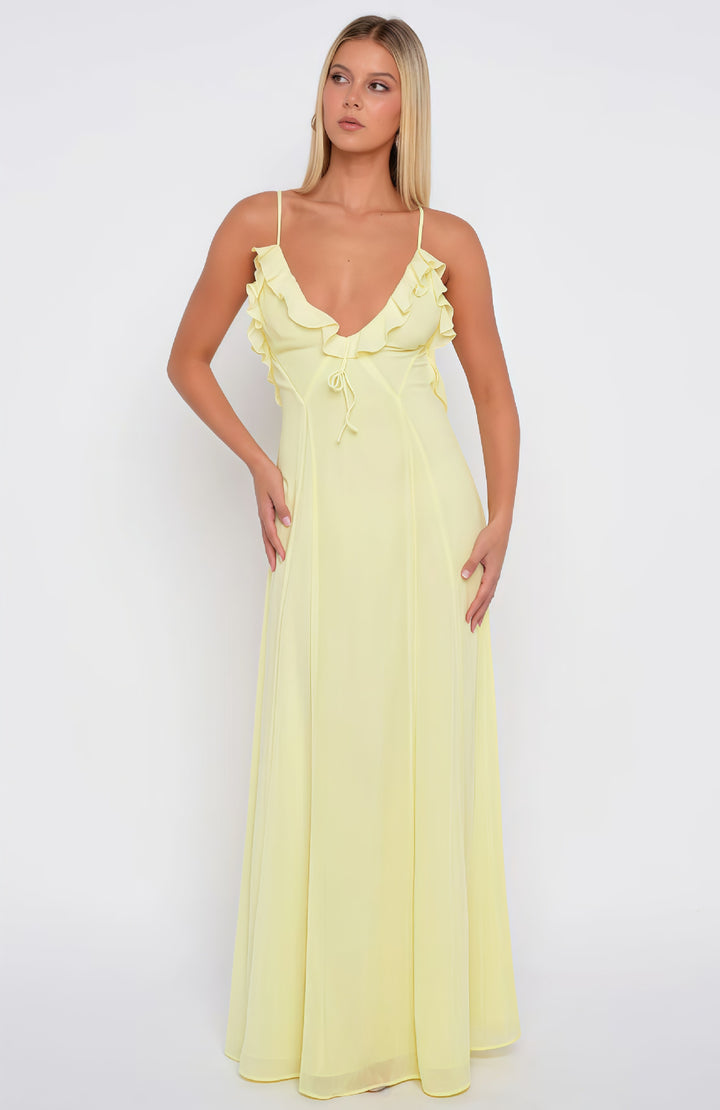 Dam Elegant Maxi Klänning med Off-Shoulder Ruffle Decoration och Anpassningsbar Design-Eva Jonsson