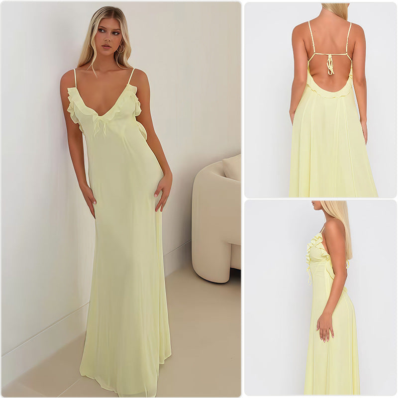 Dam Elegant Maxi Klänning med Off-Shoulder Ruffle Decoration och Anpassningsbar Design-Eva Jonsson