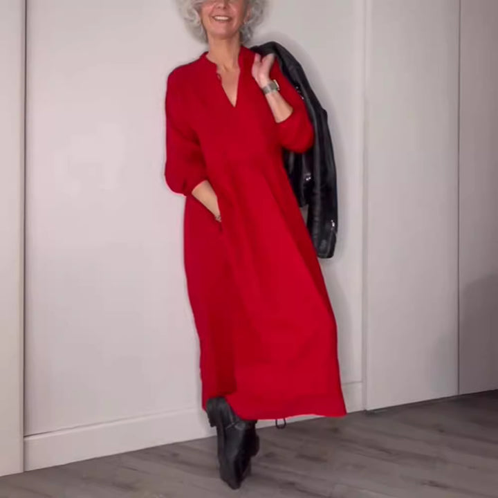 Dam Elegant Maxiklänning med löst snitt och långa ärmar Mirla-Eva Jonsson