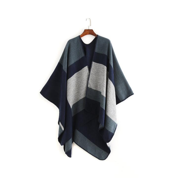 Dam Elegant Oversized Poncho av Högkvalitativt Material med Modernt Randmönster Mirla-Eva Jonsson
