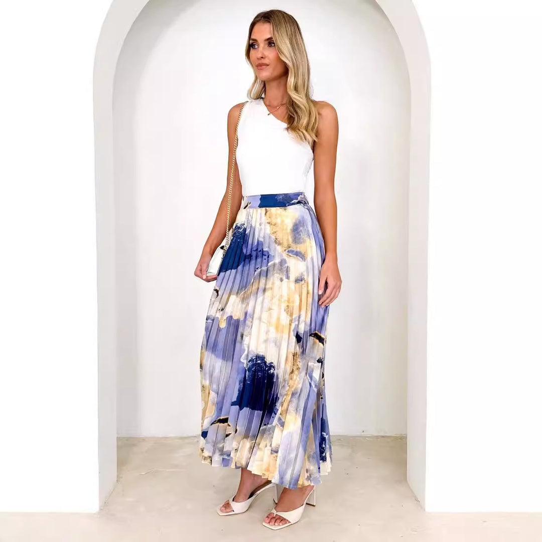 Dam Elegant Plisserad Kjol med Blommönster och Elastisk Midja Mirla-Eva Jonsson