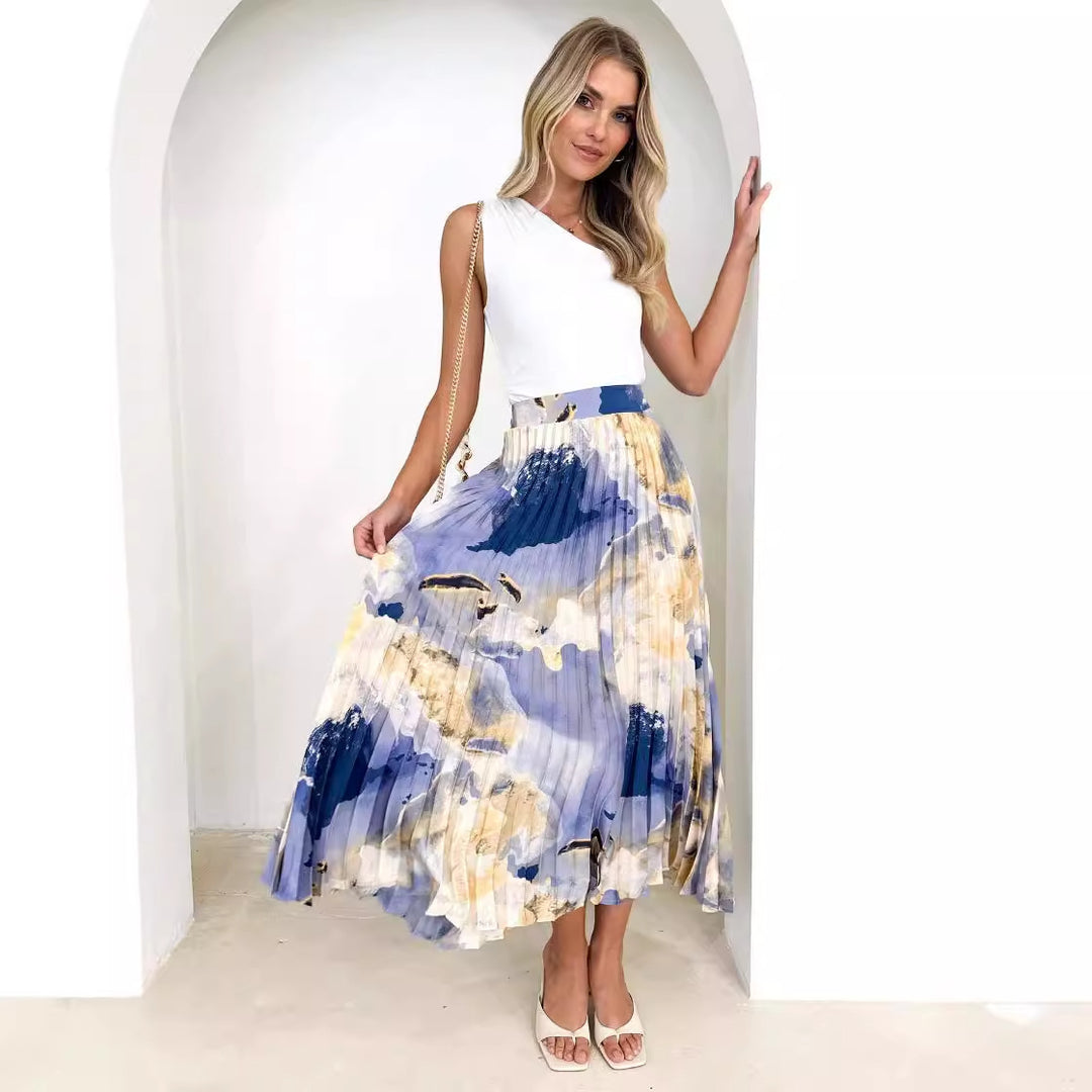 Dam Elegant Plisserad Kjol med Blommönster och Elastisk Midja Mirla-Eva Jonsson