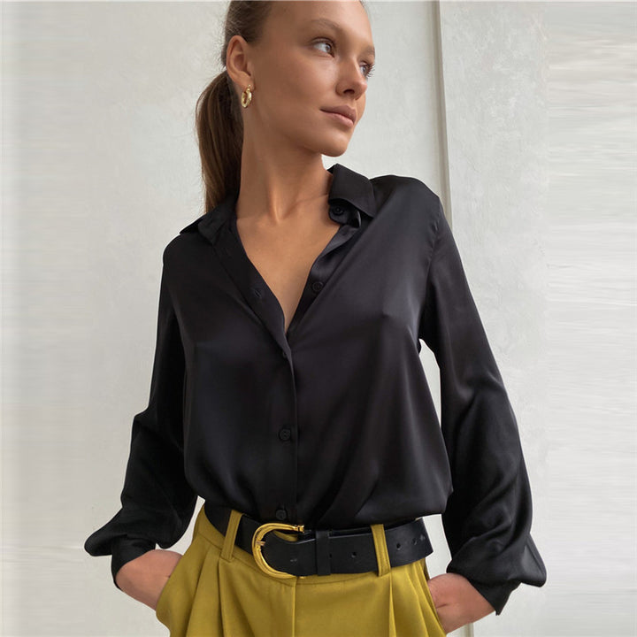 Dam Elegant Silke Blus med Knappslå Mirla-Eva Jonsson