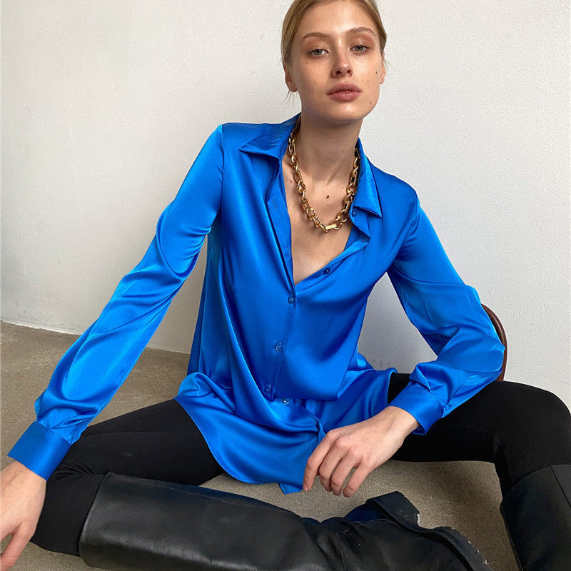 Dam Elegant Silke Blus med Knappslå Mirla-Eva Jonsson