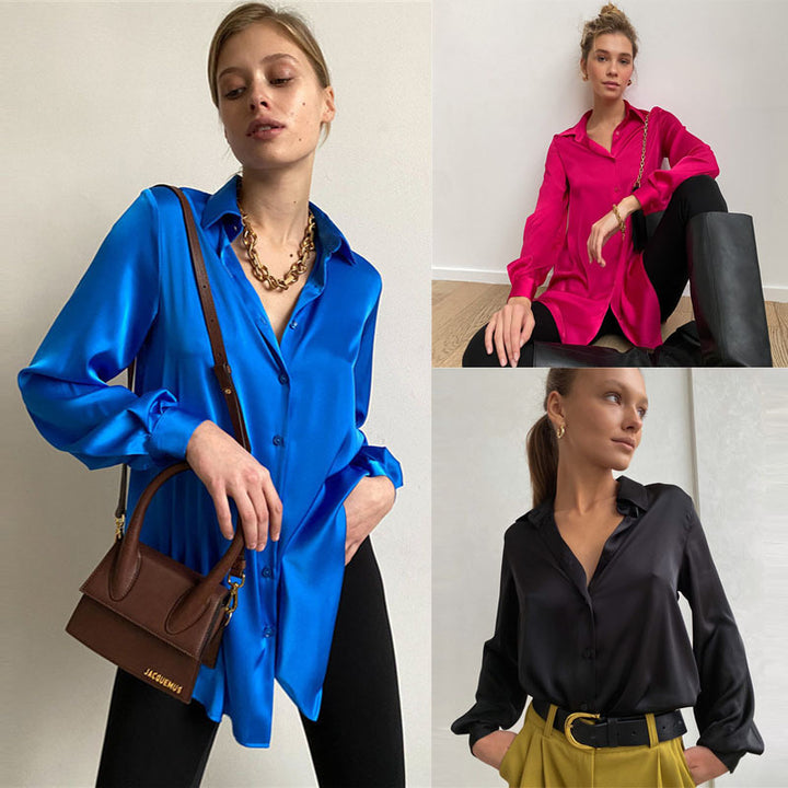 Dam Elegant Silke Blus med Knappslå Mirla-Eva Jonsson