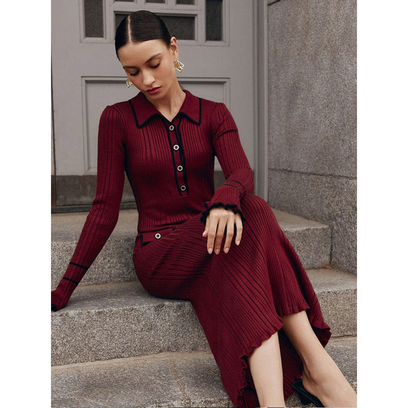 Dam Elegant Strickklänning med krage och knappportersom Eva Jonsson-Eva Jonsson